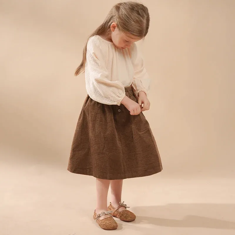 100% Cotton Retro Corduroy Girl's Skirt Autumn And Winter New Thickened Baby Girl Rustic Style Elastic Waist Casual Loose Skirts