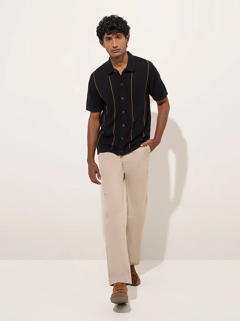 Ascot Black Pinstriped Relaxed-Fit Cotton Shirt