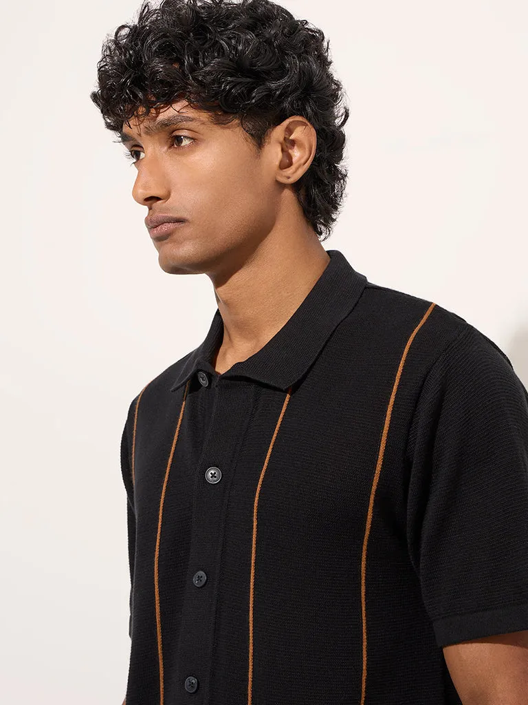 Ascot Black Pinstriped Relaxed-Fit Cotton Shirt