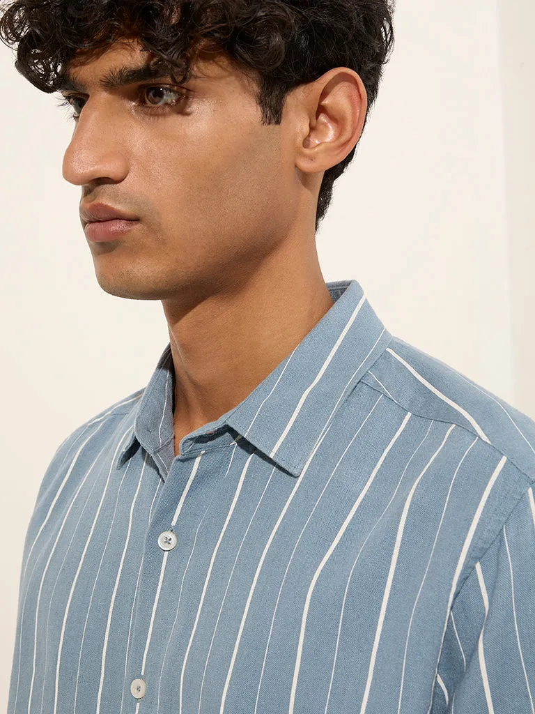Ascot Light Blue Striped Relaxed-Fit Shirt