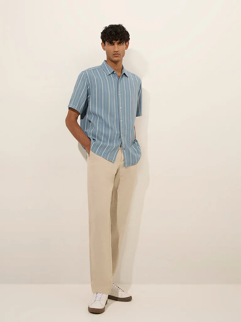 Ascot Light Blue Striped Relaxed-Fit Shirt