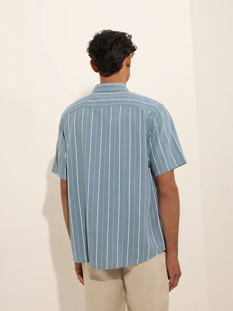 Ascot Light Blue Striped Relaxed-Fit Shirt