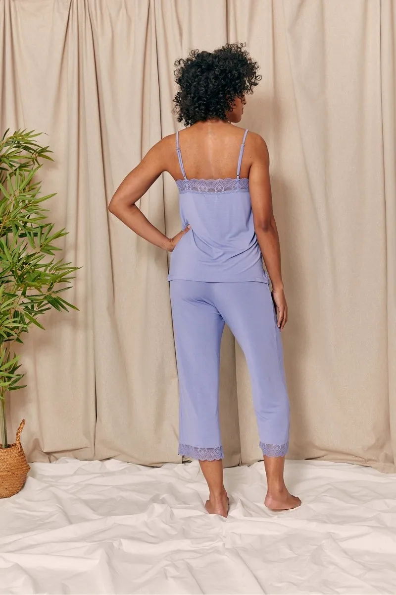 Bamboo Lace Cami Cropped Trouser Pyjama Set in Heather