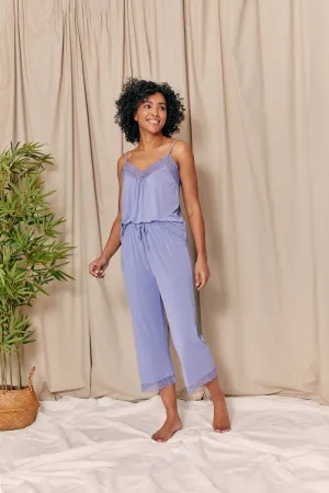 Bamboo Lace Cami Cropped Trouser Pyjama Set in Heather
