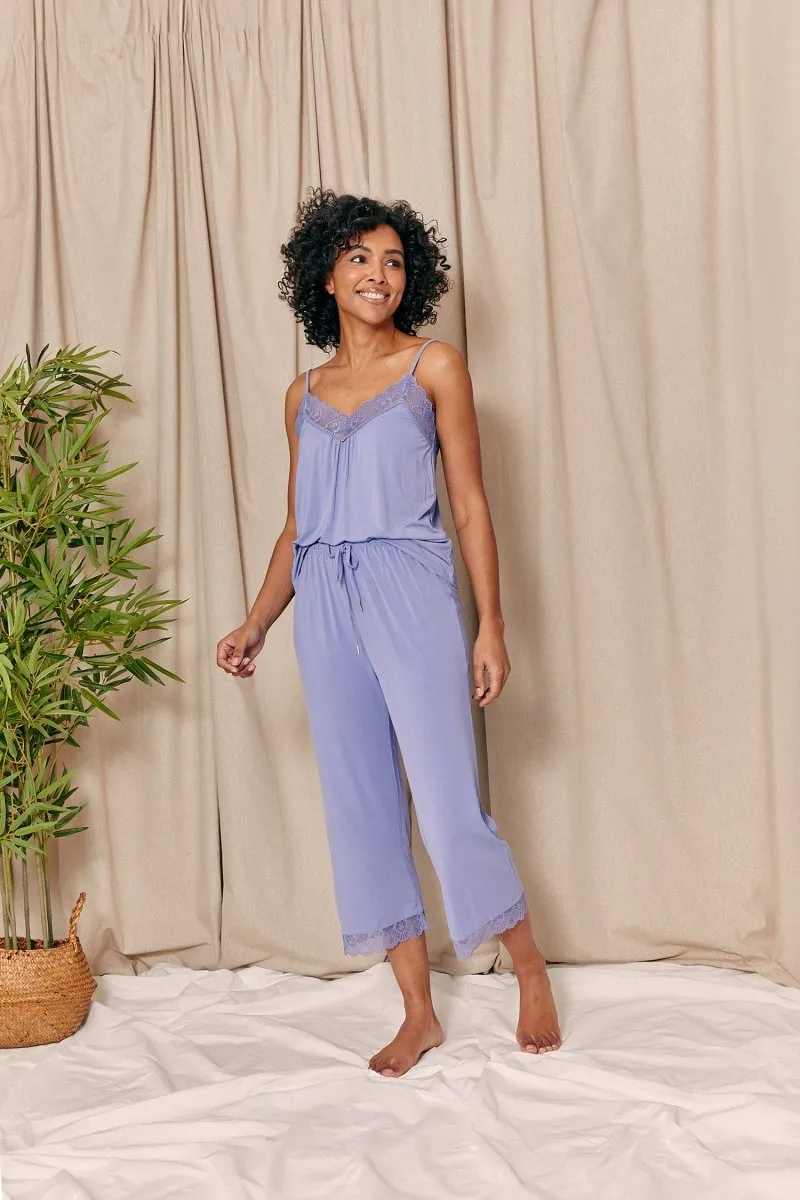 Bamboo Lace Cami Cropped Trouser Pyjama Set in Heather