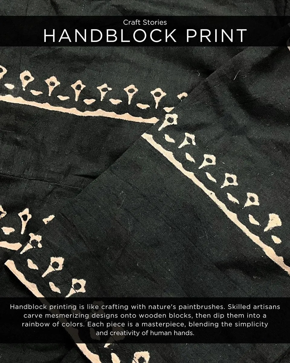 Black Blockprinted Crop Top Cotton Blouse