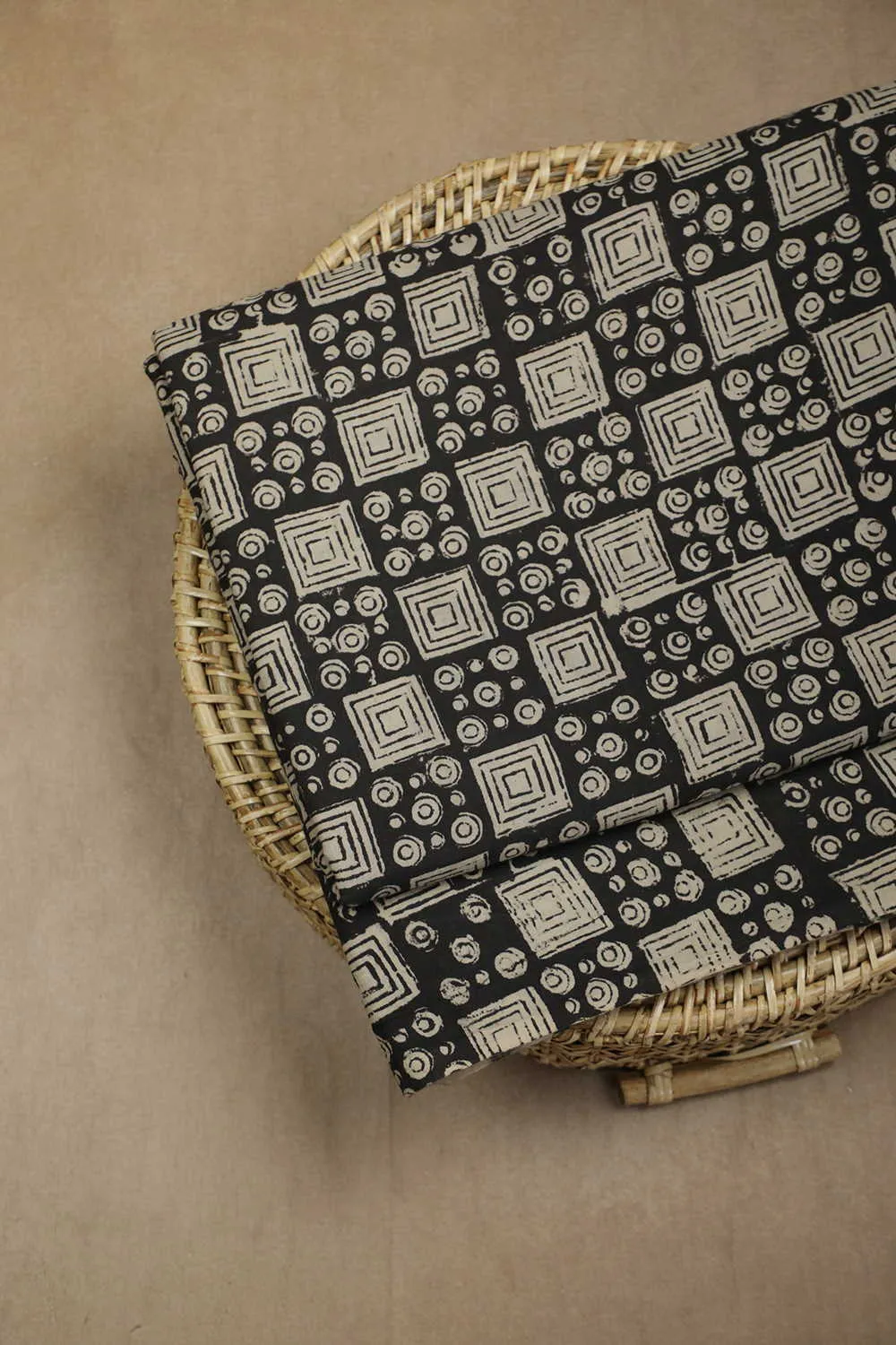Black Pattern Bagru Cotton Fabric - 1.95m
