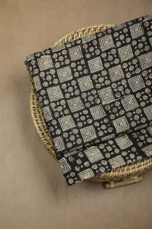 Black Pattern Bagru Cotton Fabric - 1.95m