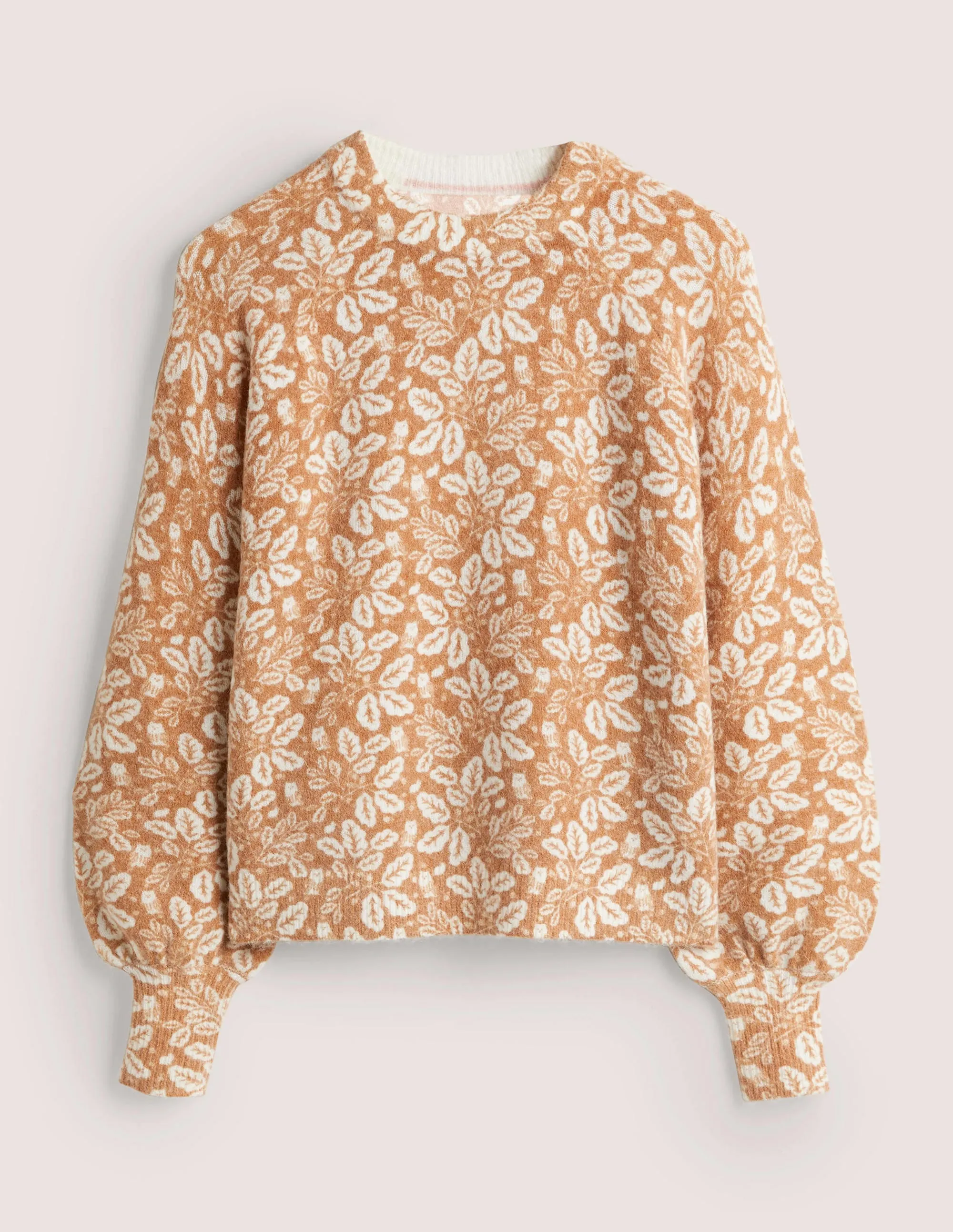 Blouson Sleeve Fluffy Jumper-Assam Brown, Acorn Leaf