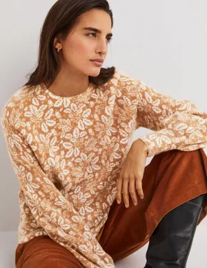 Blouson Sleeve Fluffy Jumper-Assam Brown, Acorn Leaf