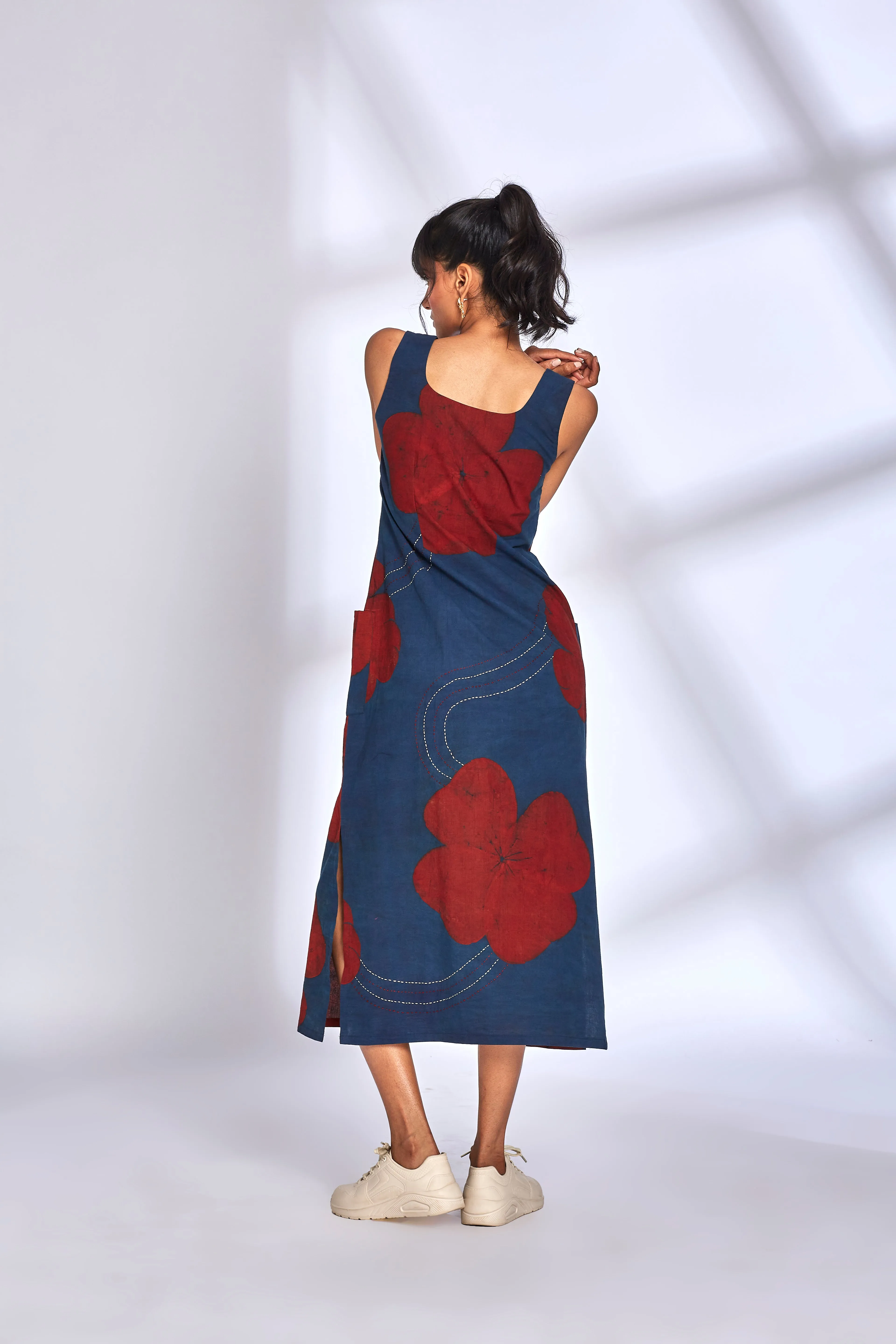 Blue Cotton Midi Dress