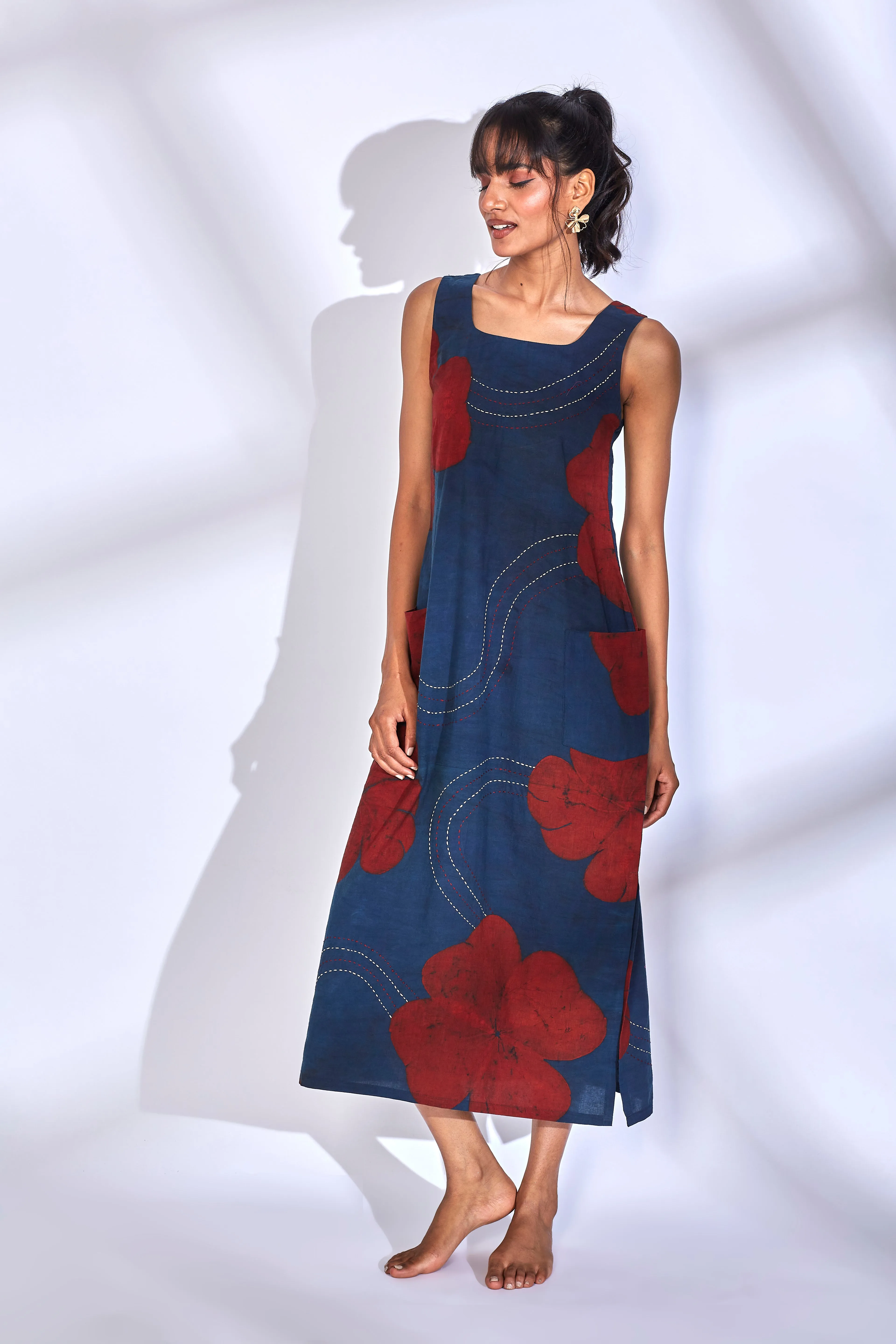 Blue Cotton Midi Dress