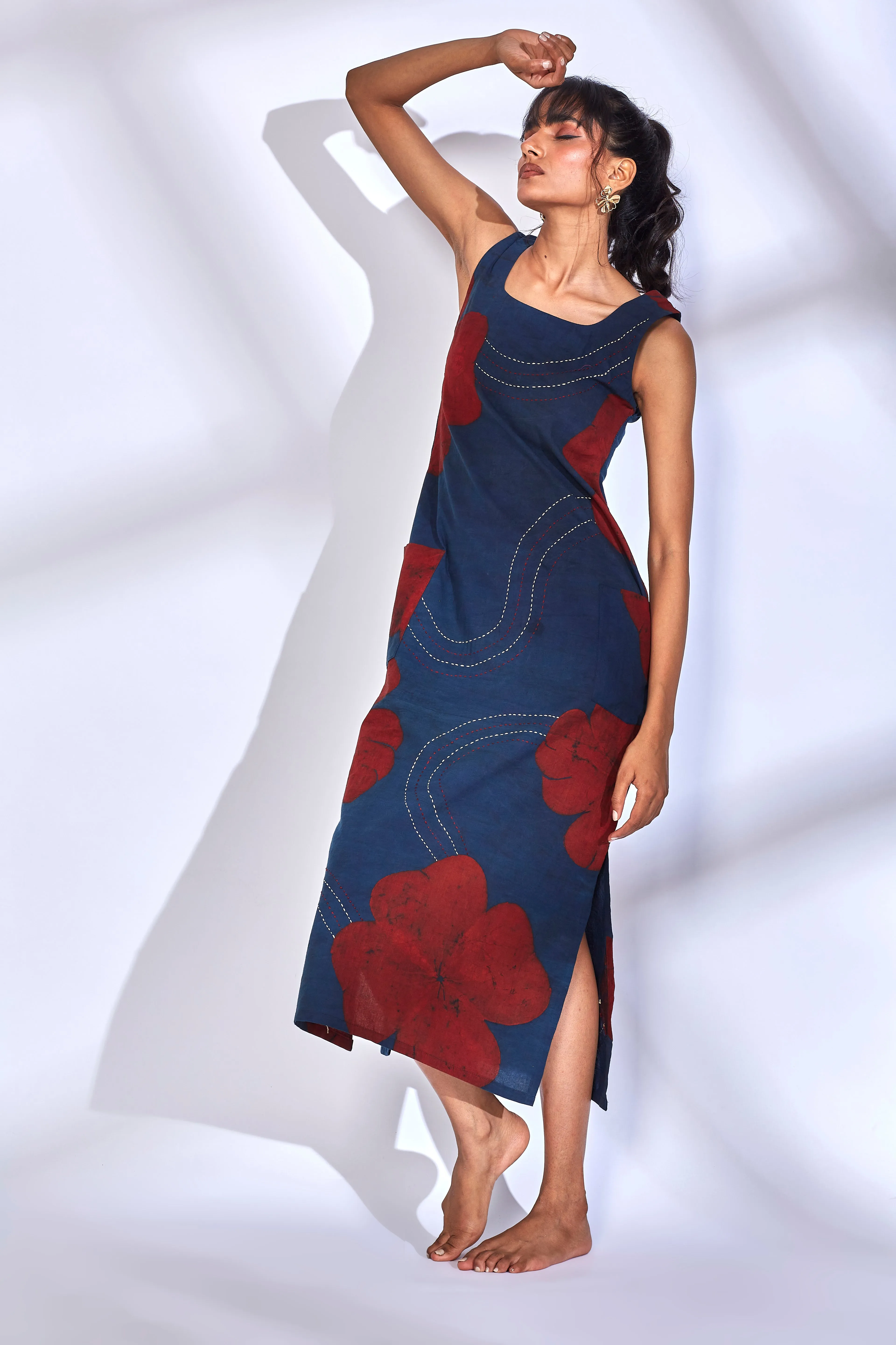 Blue Cotton Midi Dress
