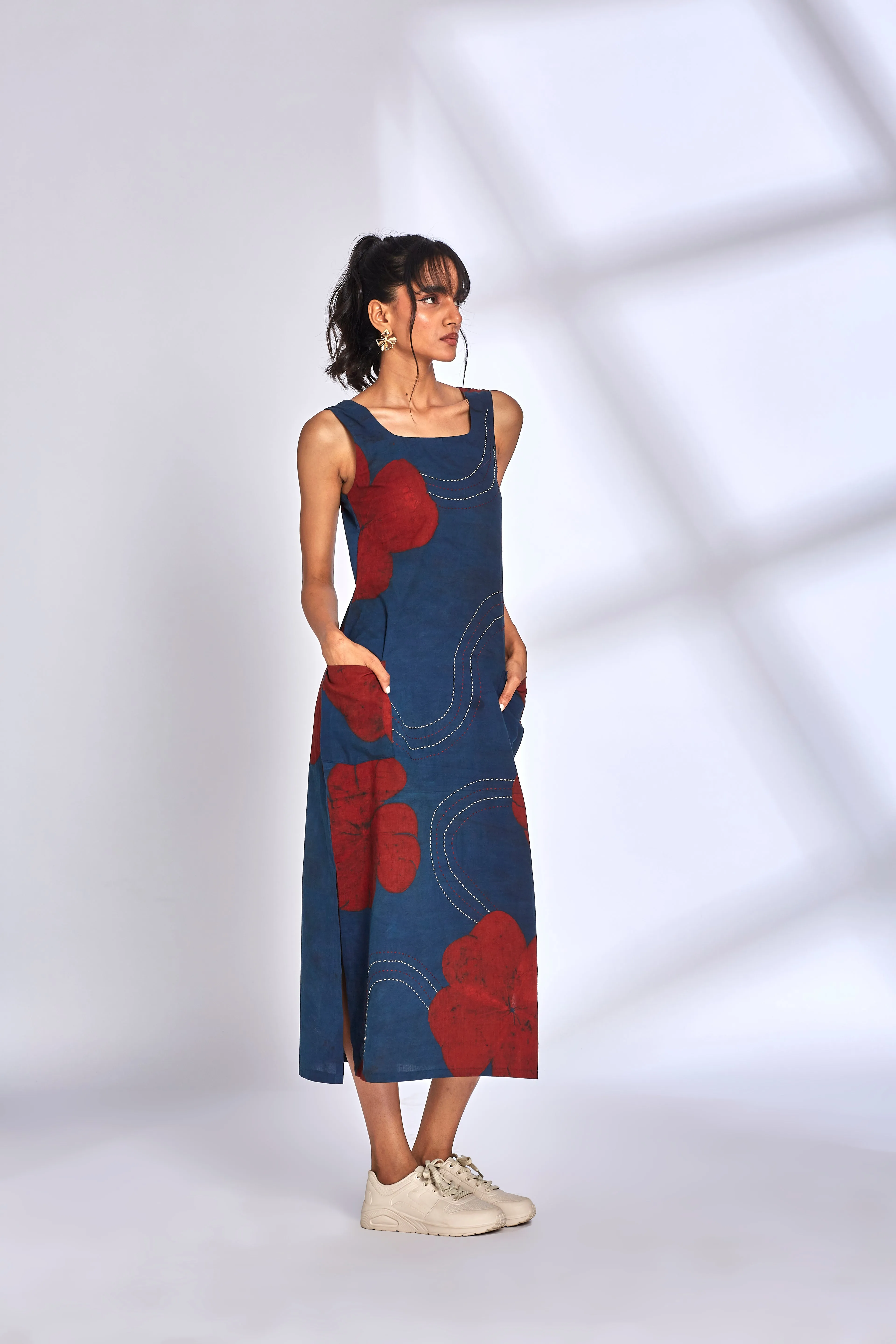 Blue Cotton Midi Dress