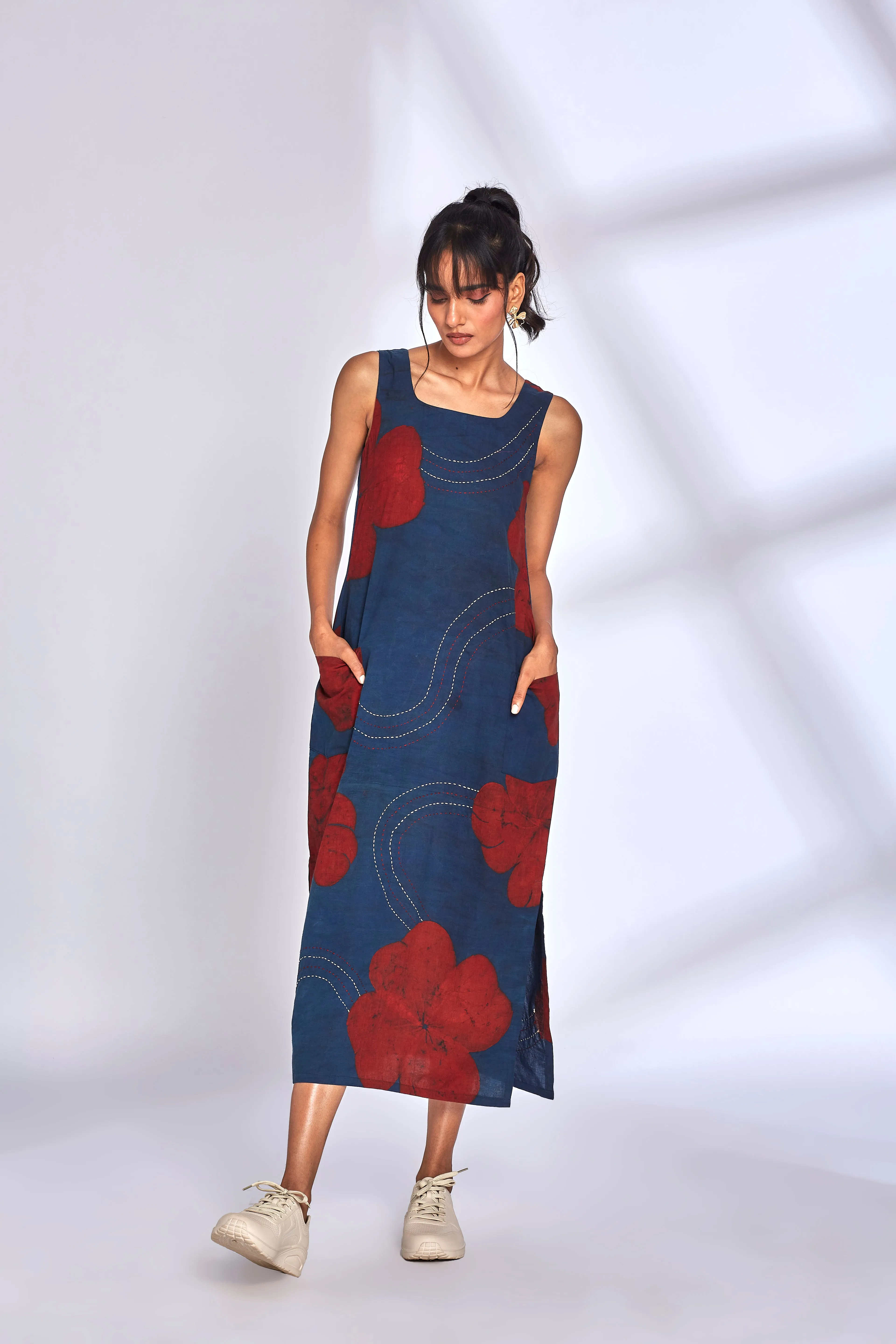 Blue Cotton Midi Dress