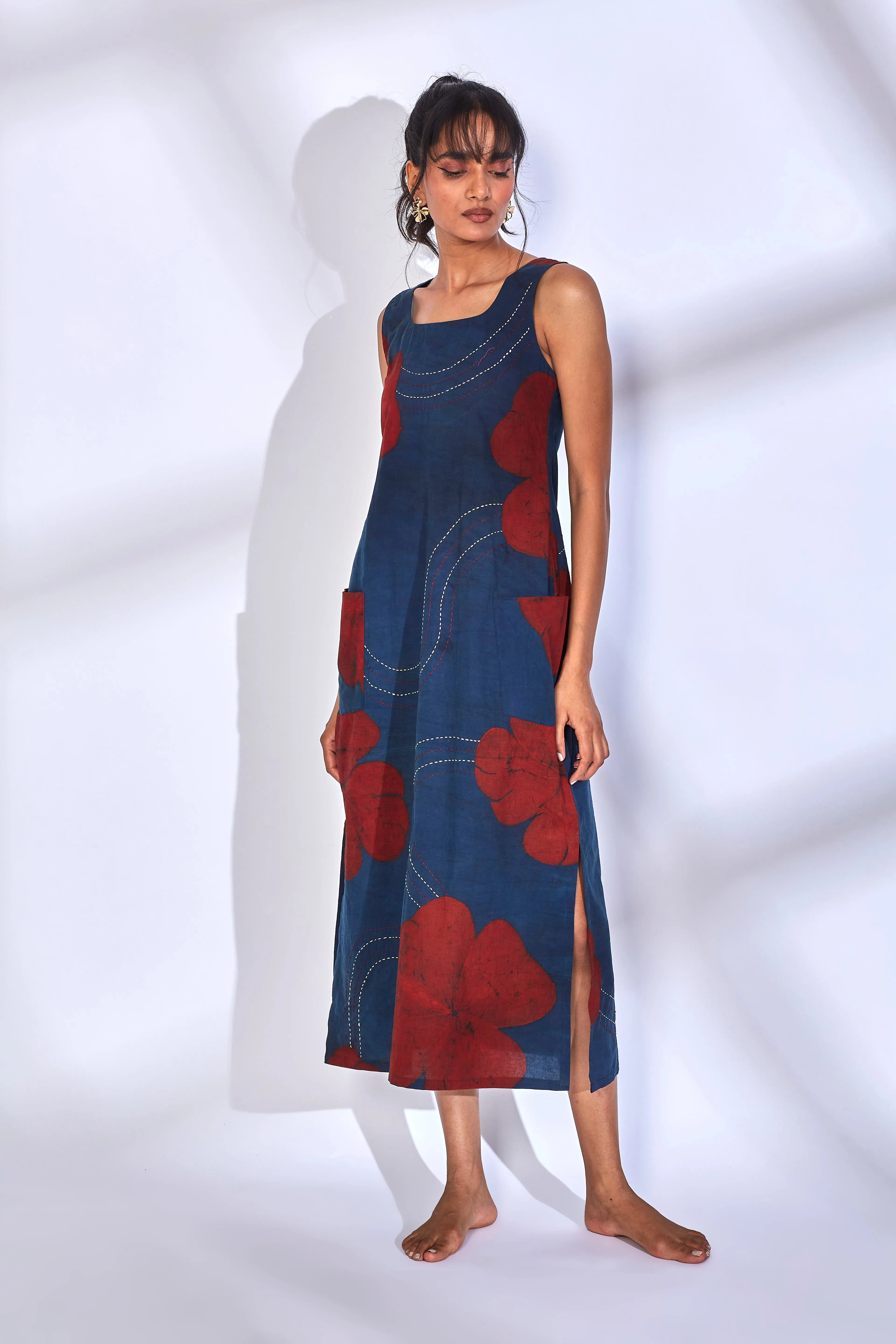 Blue Cotton Midi Dress