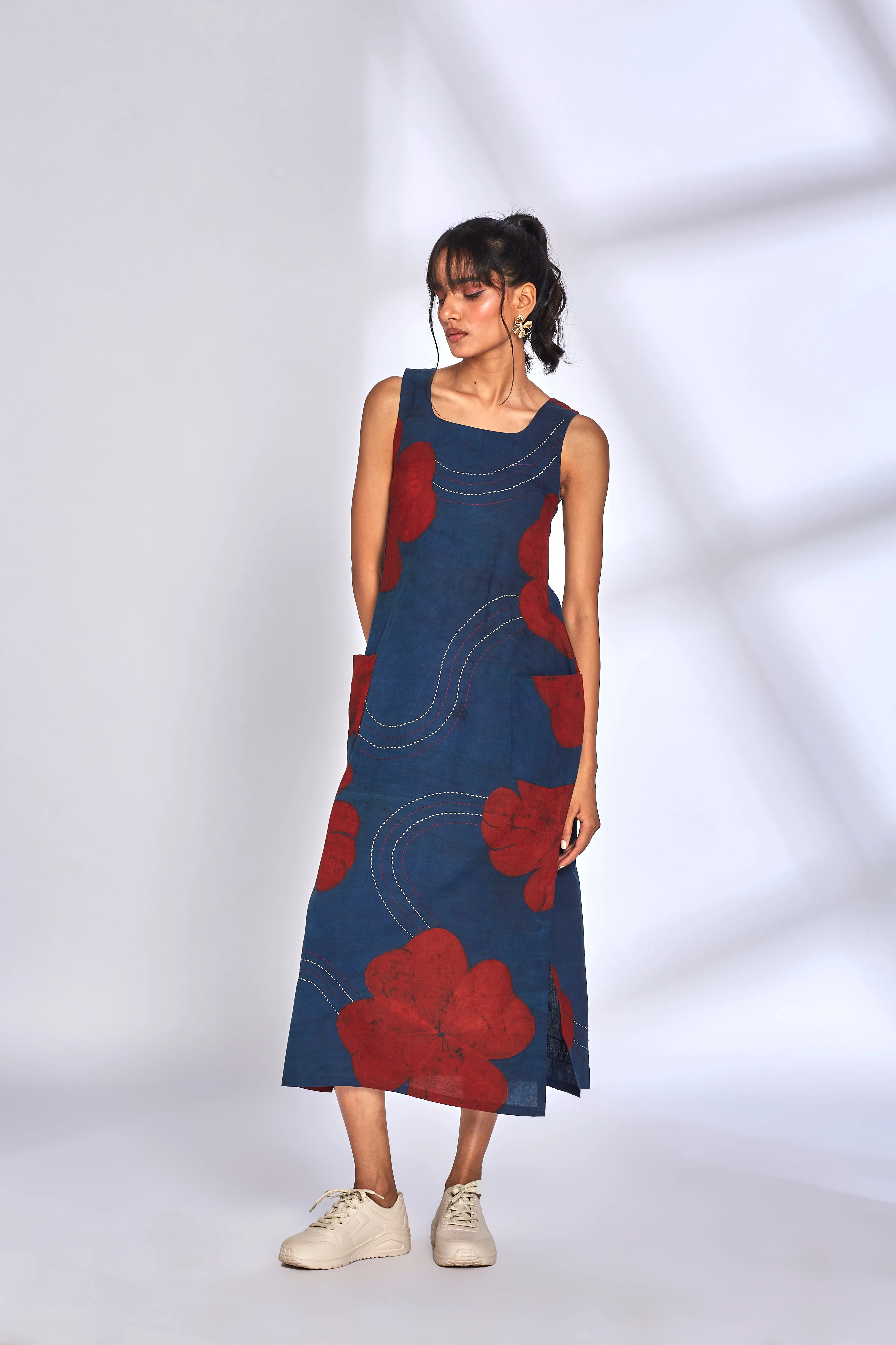 Blue Cotton Midi Dress