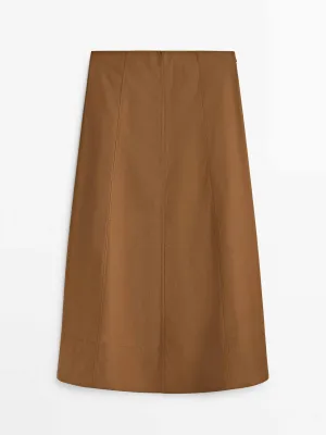 Brown seam-detail midi skirt