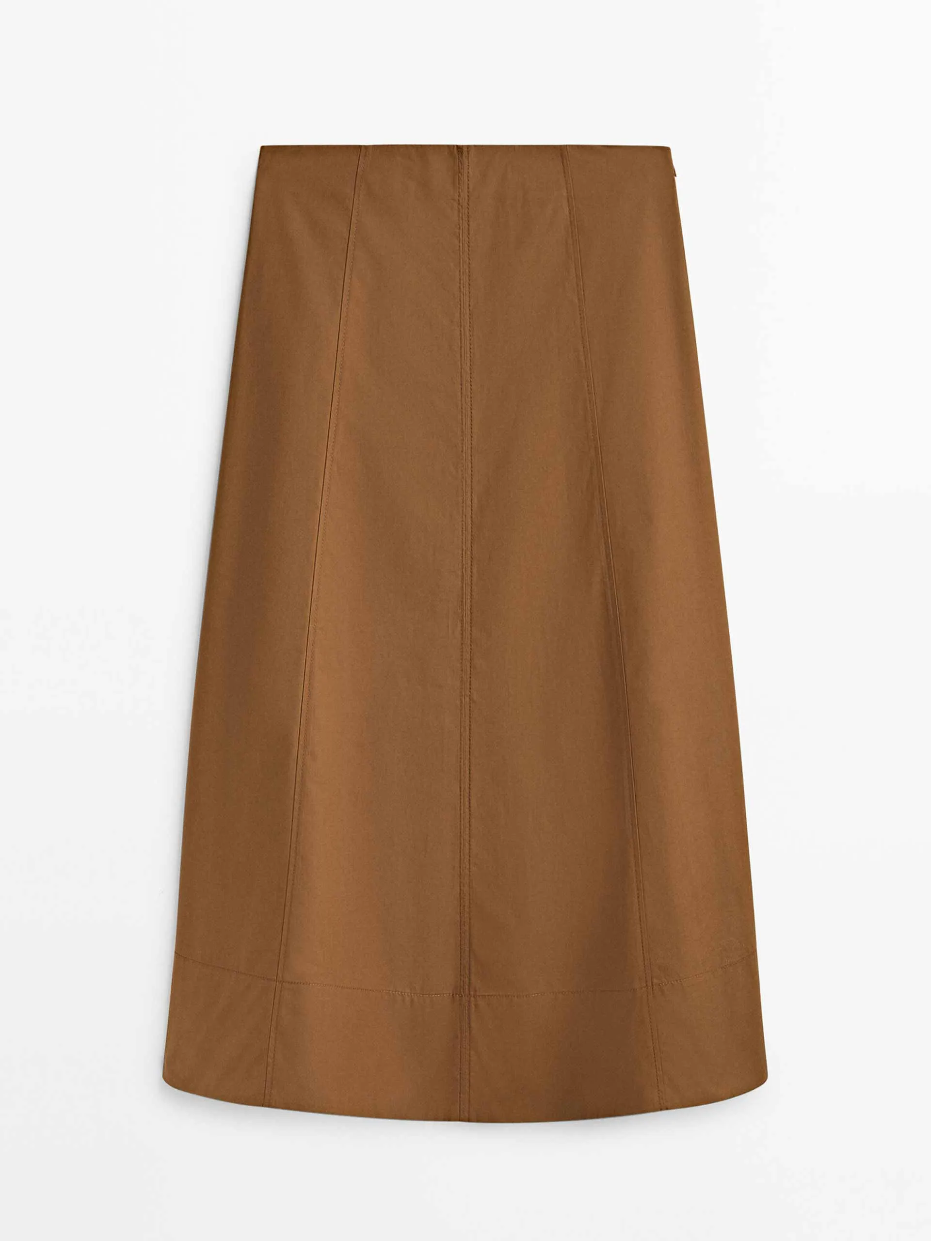 Brown seam-detail midi skirt