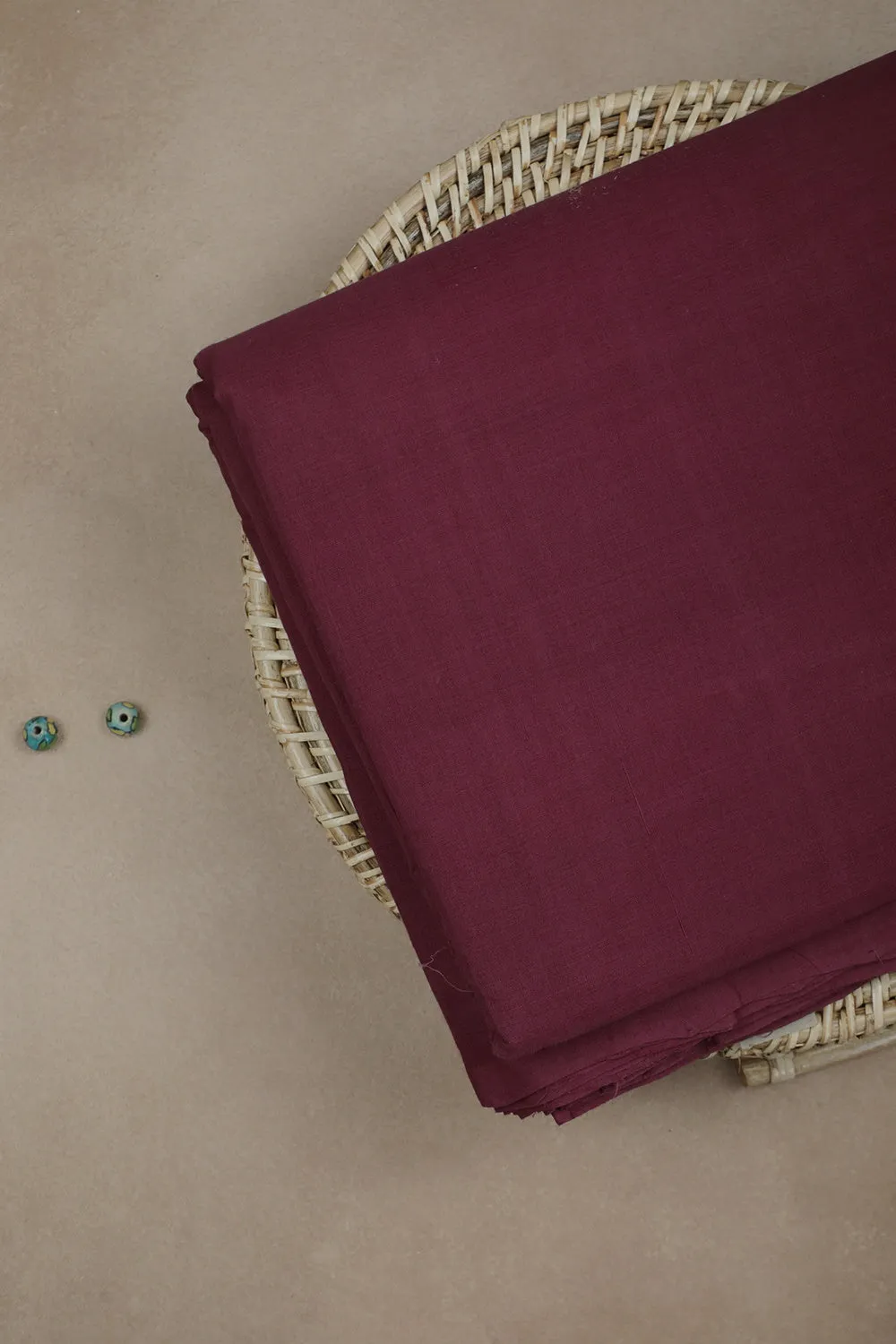 Burgundy Maroon Handwoven Plain Mangalagiri Cotton Fabric - 0.5m
