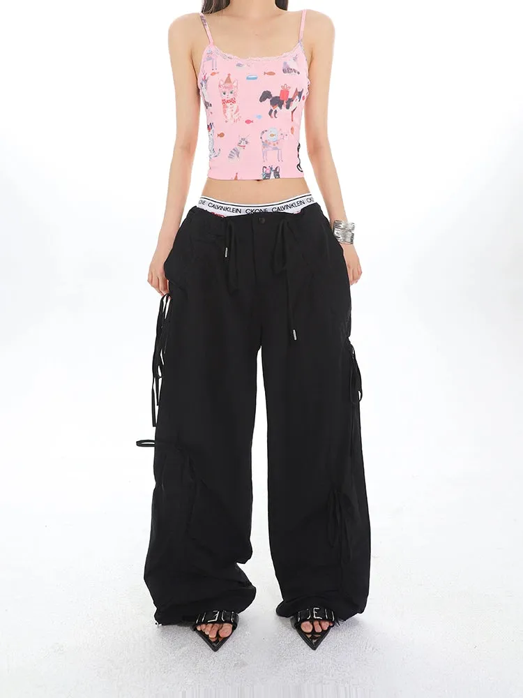 Cargo Drawstring Jogger Pants with Pockets