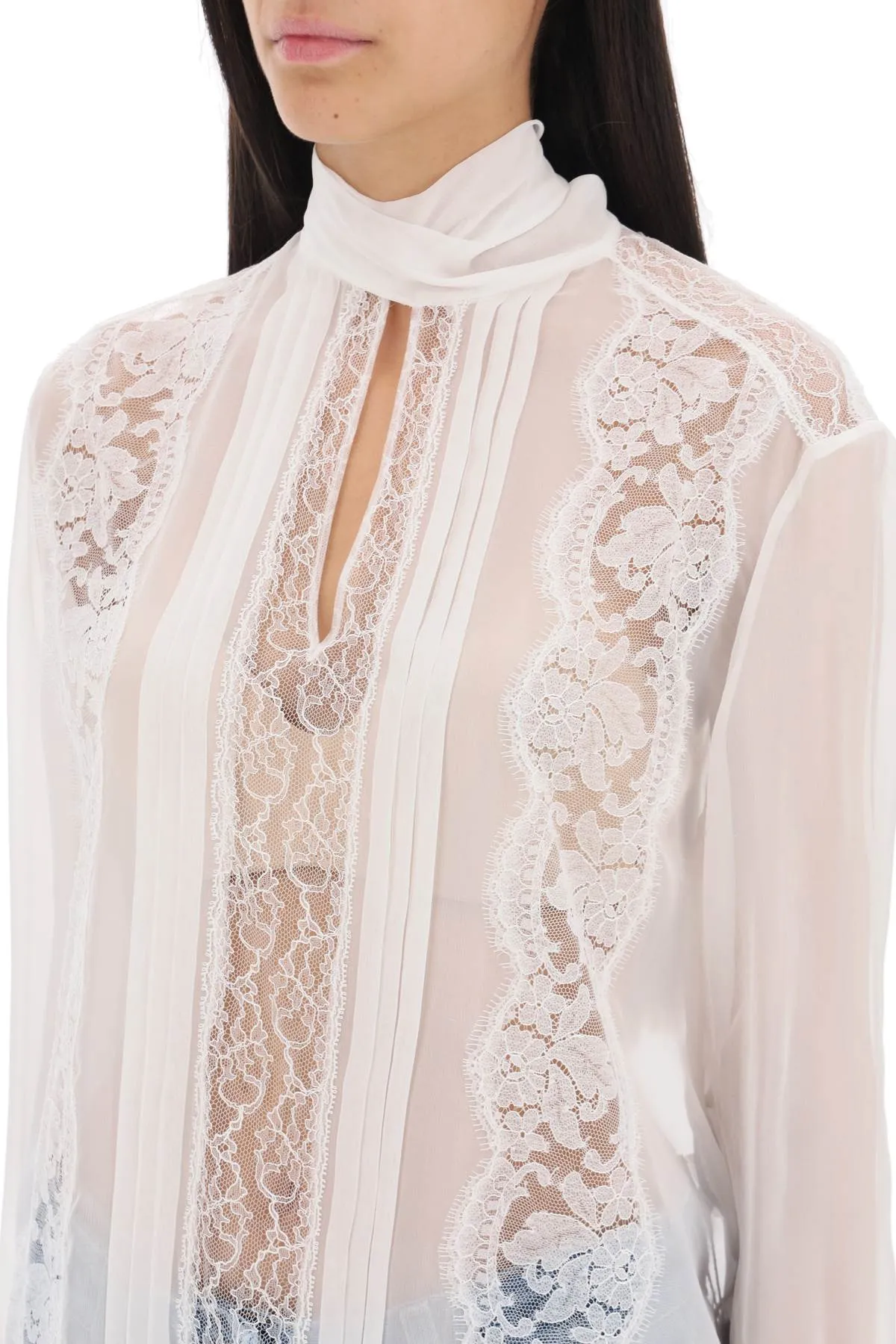 chiffon blouse with lace inserts