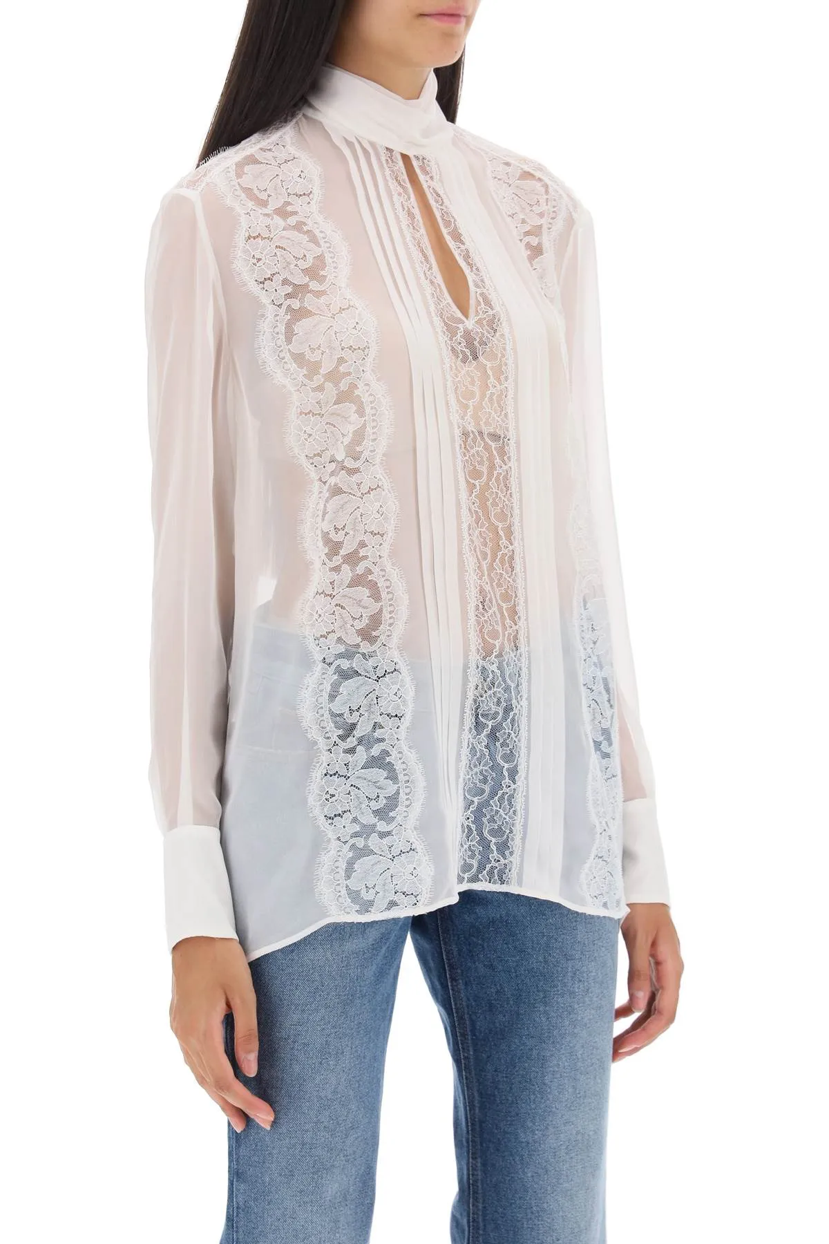 chiffon blouse with lace inserts