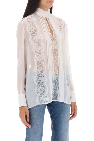 chiffon blouse with lace inserts