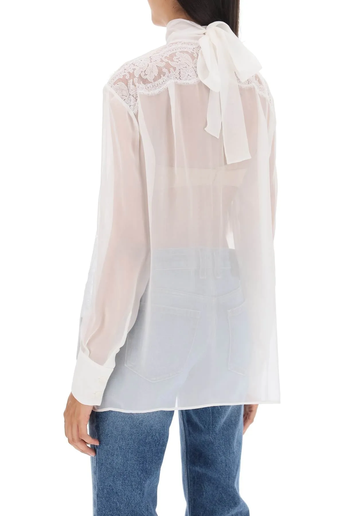 chiffon blouse with lace inserts