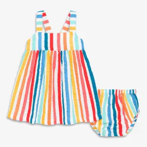 Clearance baby cotton gauze dress & bloomer set in bright rainbow stripe