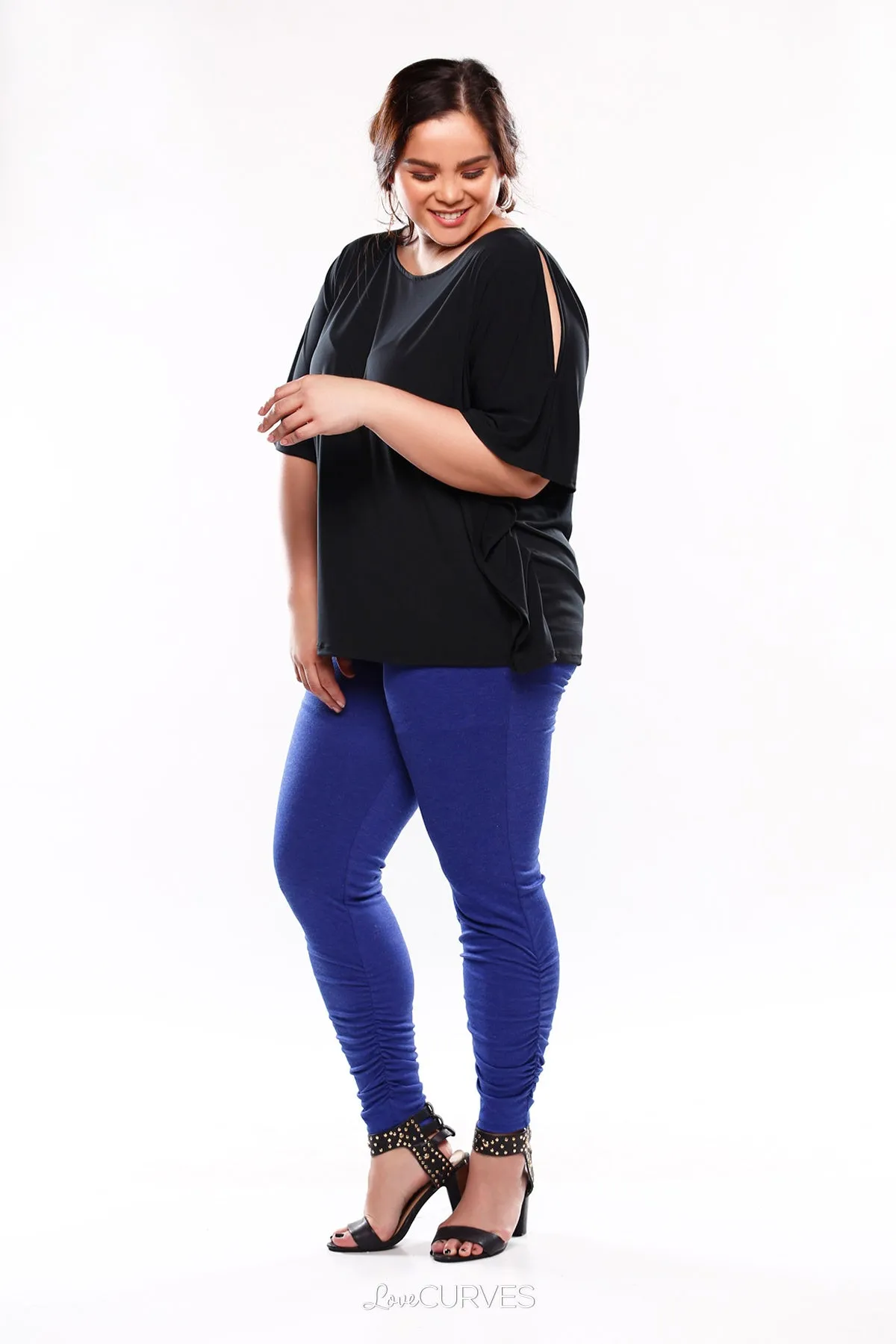 Cold Shoulder Caftan Top - Black - KDR