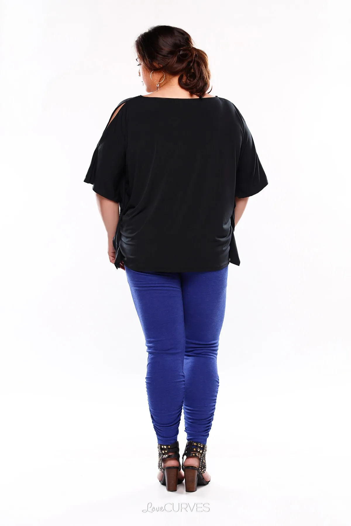 Cold Shoulder Caftan Top - Black - KDR