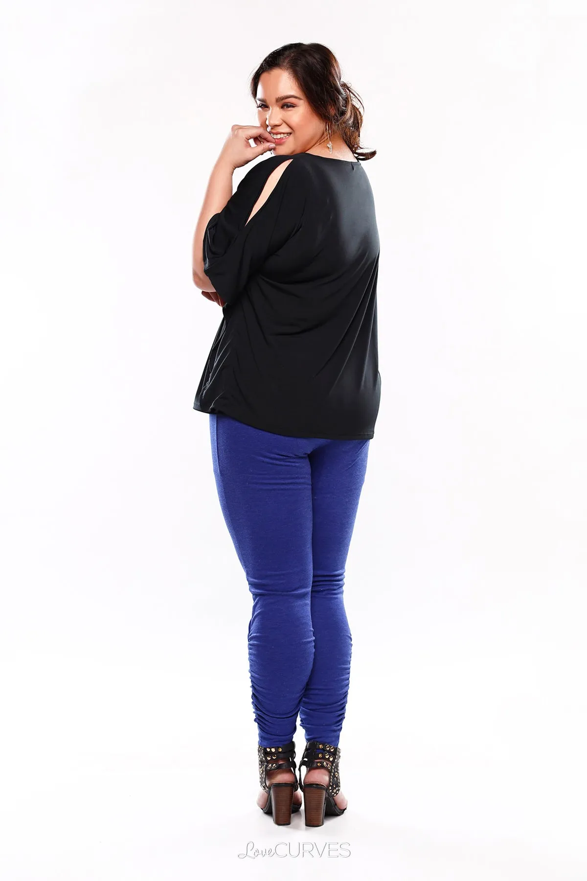 Cold Shoulder Caftan Top - Black - KDR