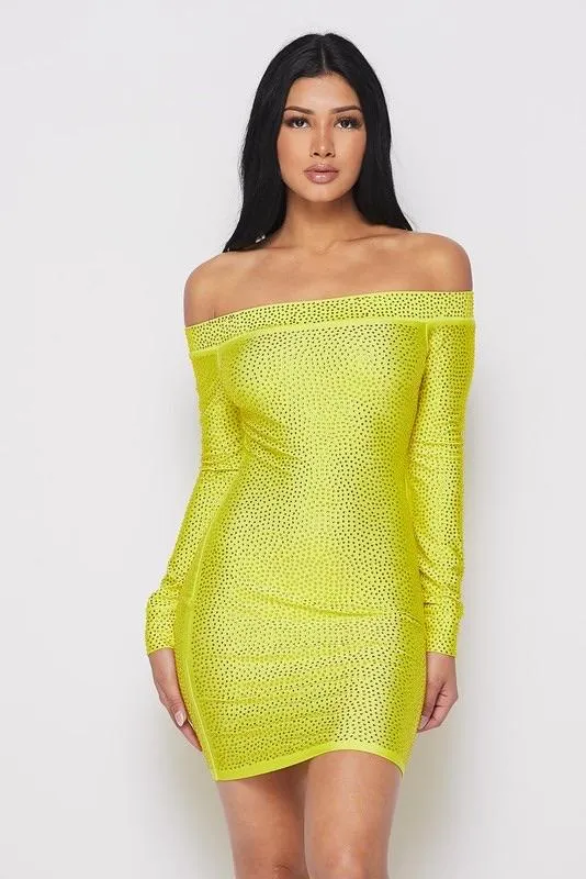 COLD SHOULDER DRESS - YELLOW