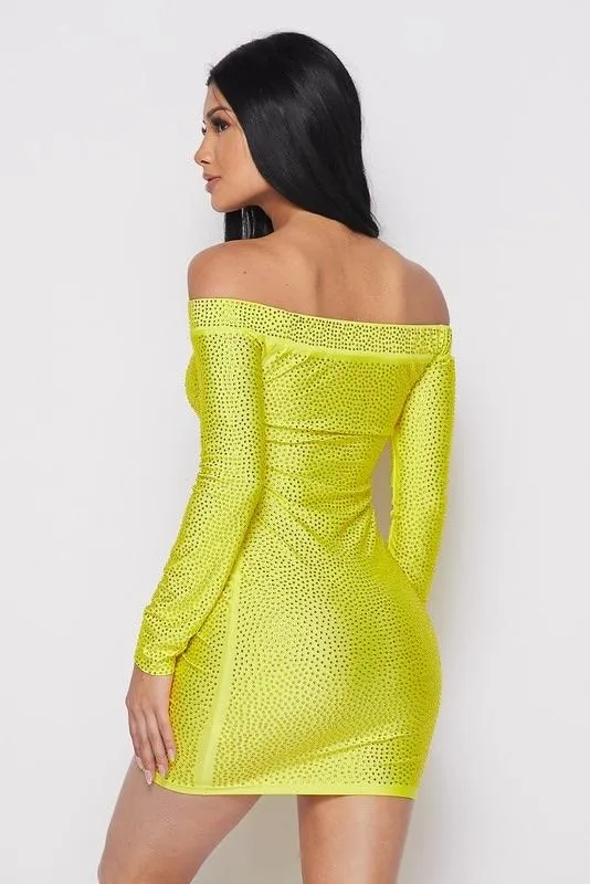 COLD SHOULDER DRESS - YELLOW