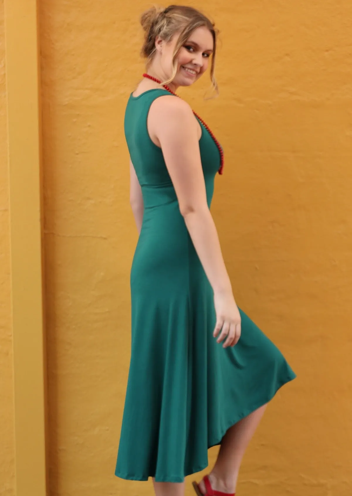 Concave Hem Dress Jade Green