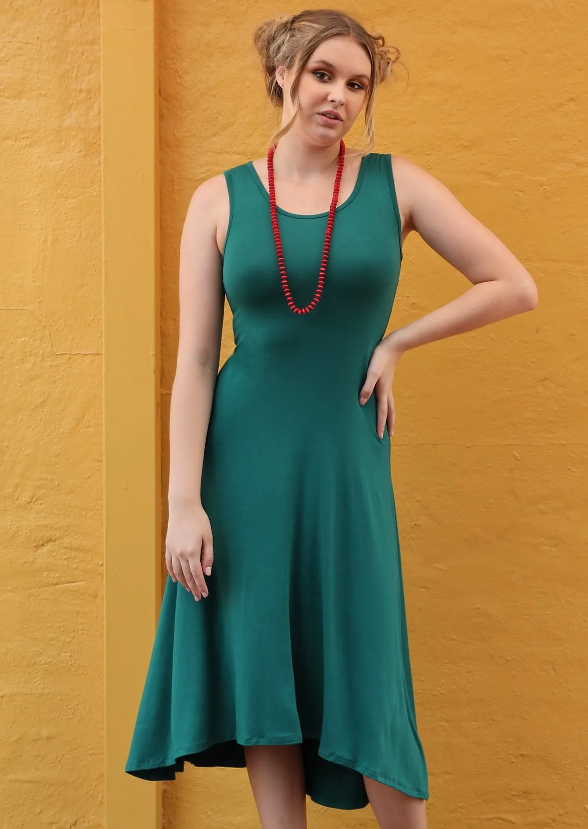 Concave Hem Dress Jade Green