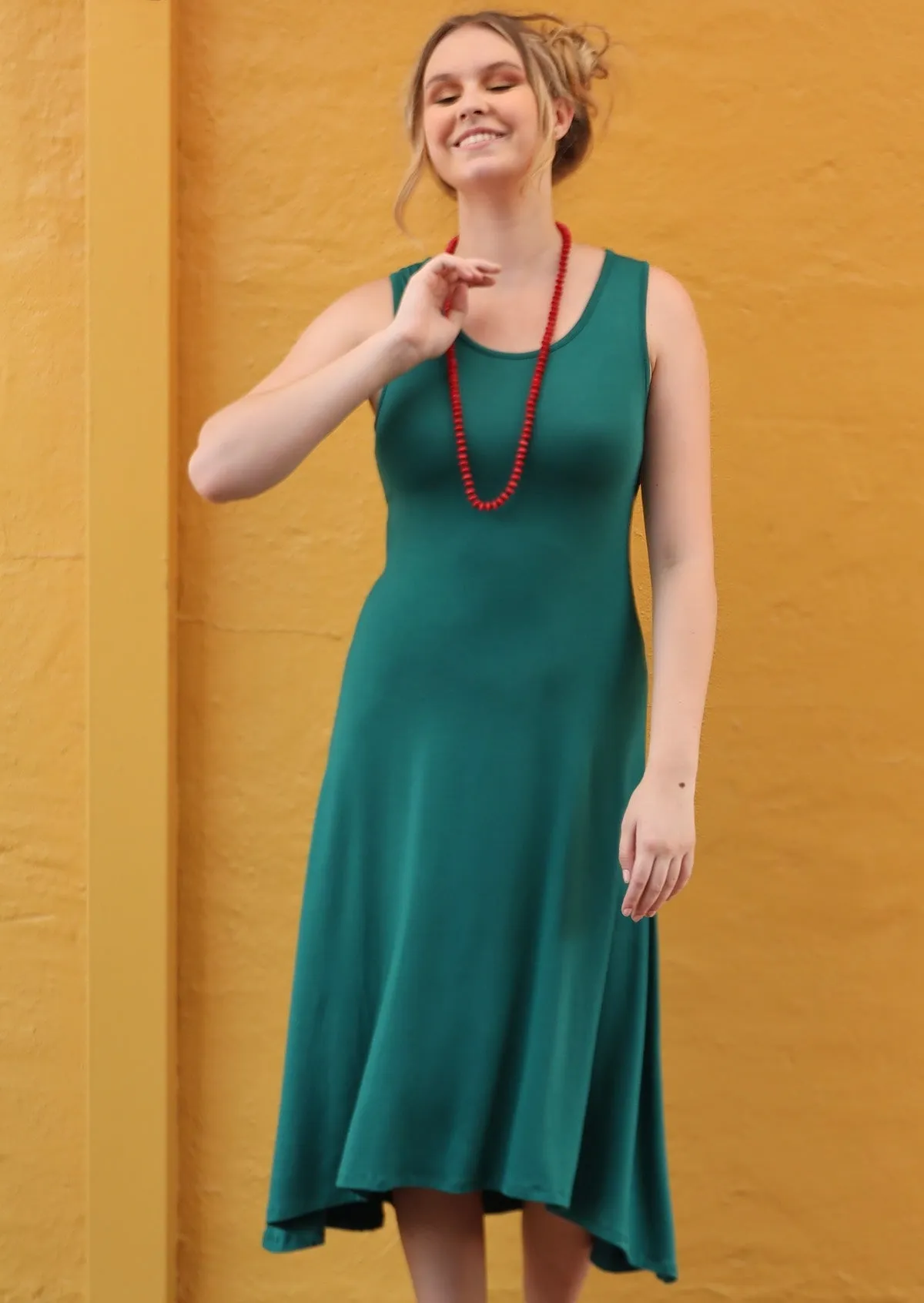 Concave Hem Dress Jade Green