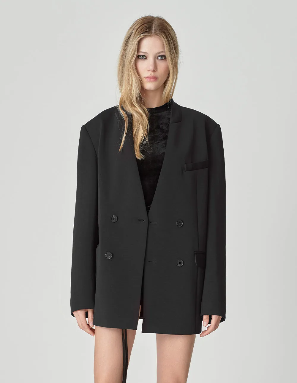 Couple Style Collarless Shoulder Pad Blazer