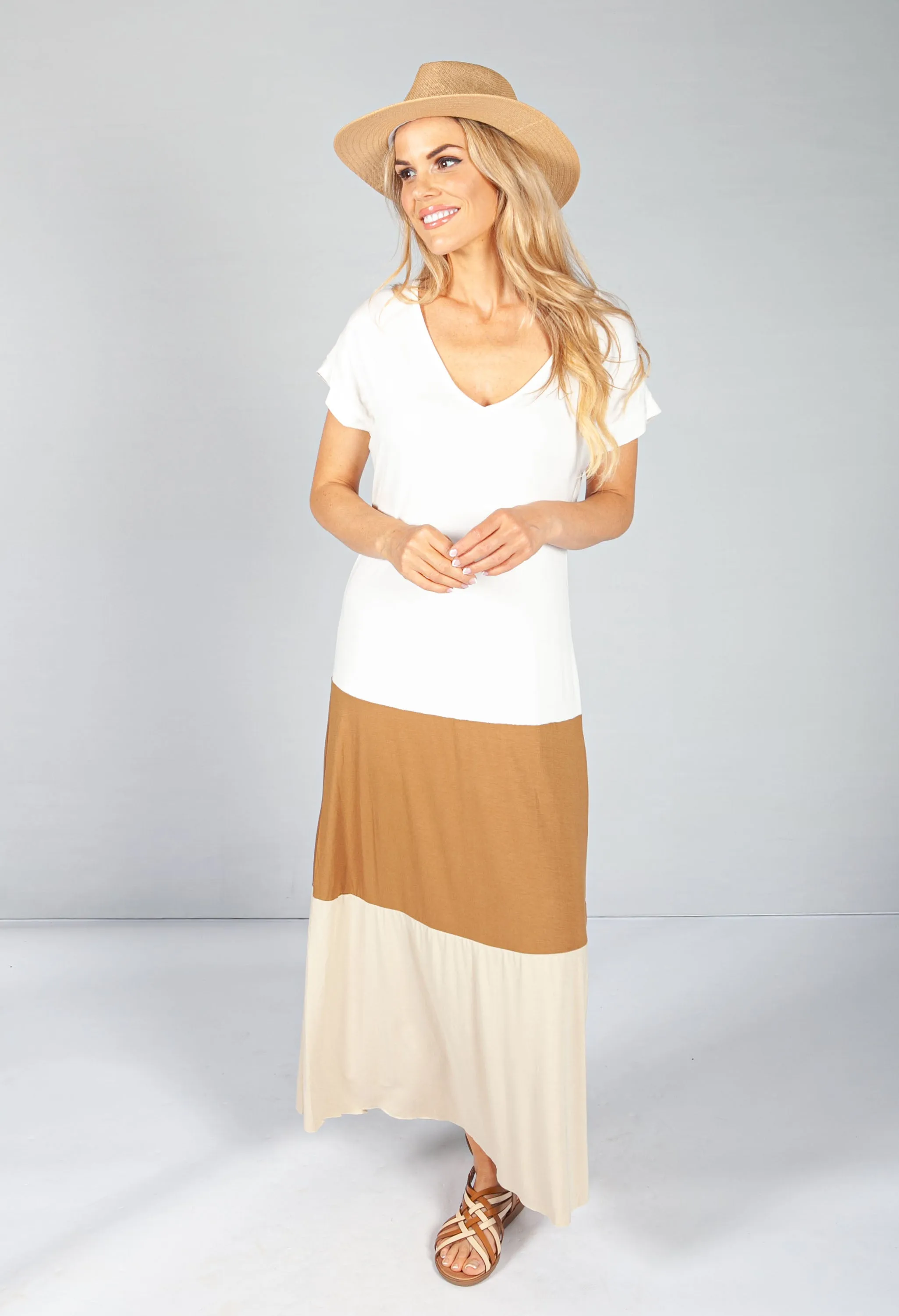 Cream Colour Block Maxi Dress