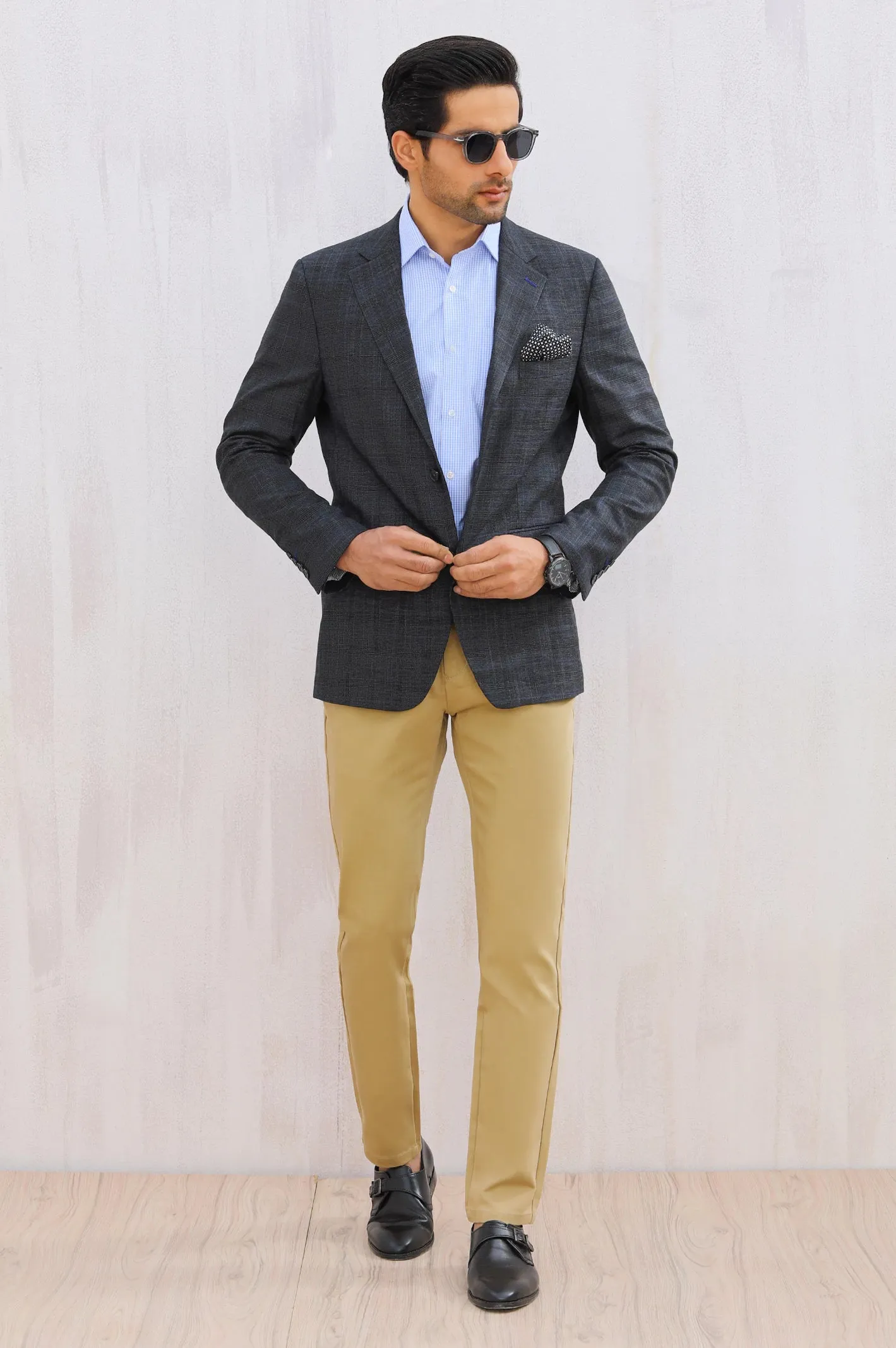 Dark Grey Glen Plaid Check Blazer for Men