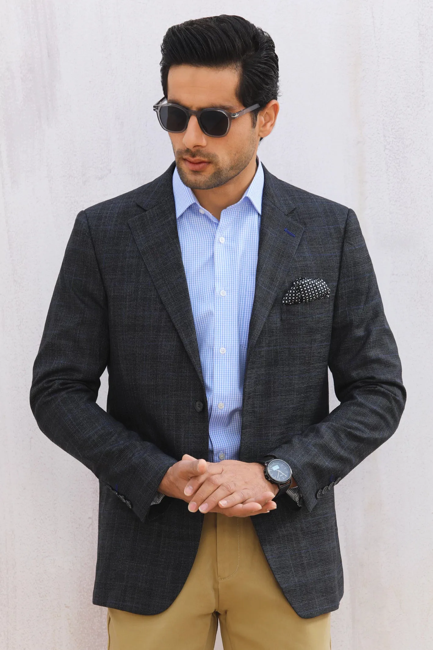 Dark Grey Glen Plaid Check Blazer for Men
