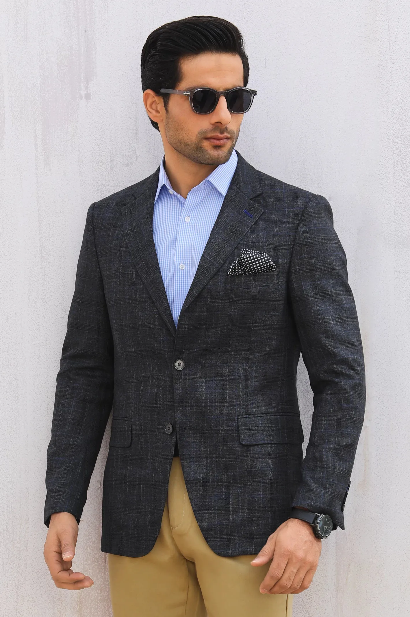 Dark Grey Glen Plaid Check Blazer for Men