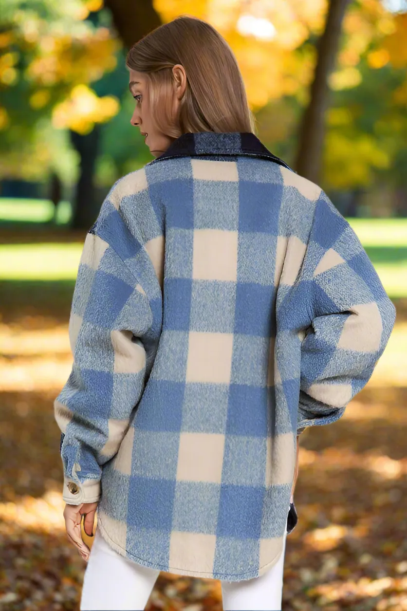 Davi & Dani Multi Plaid Chest Pocket Detail Shacket