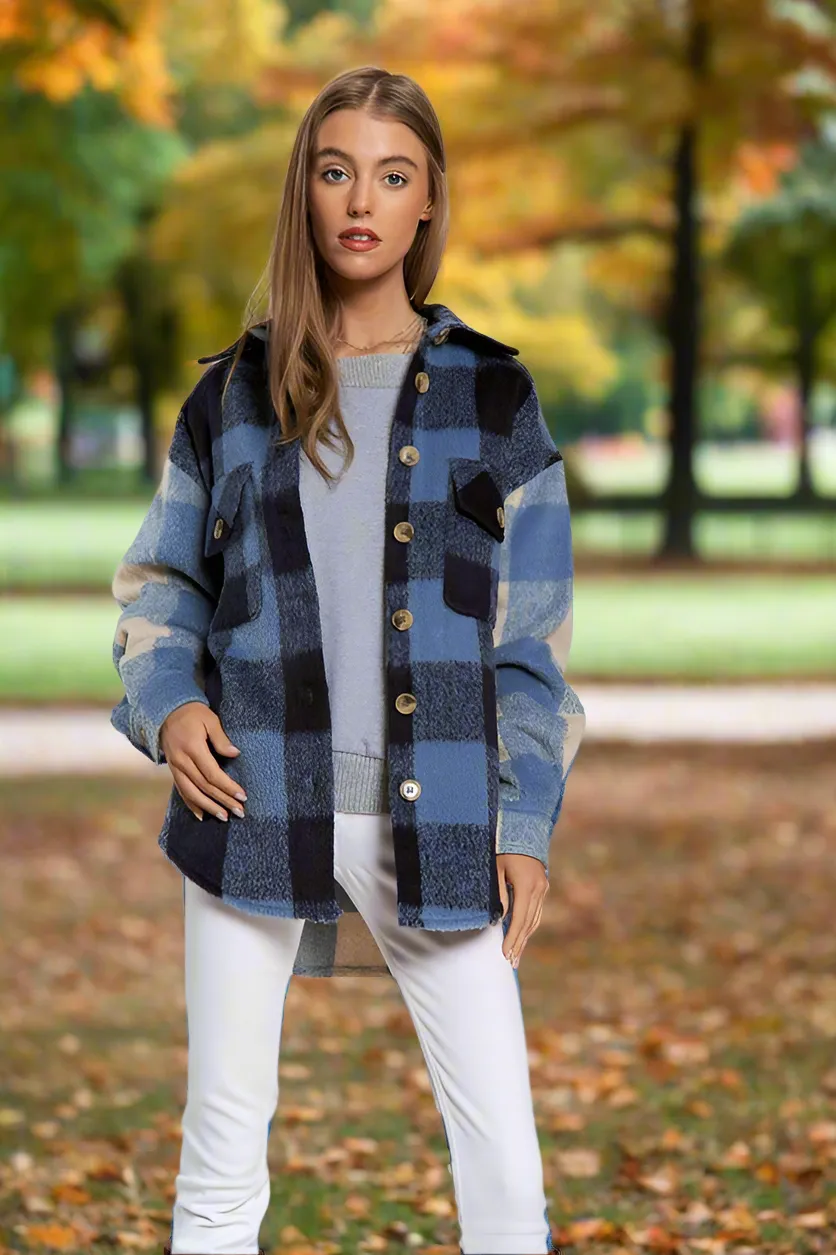 Davi & Dani Multi Plaid Chest Pocket Detail Shacket