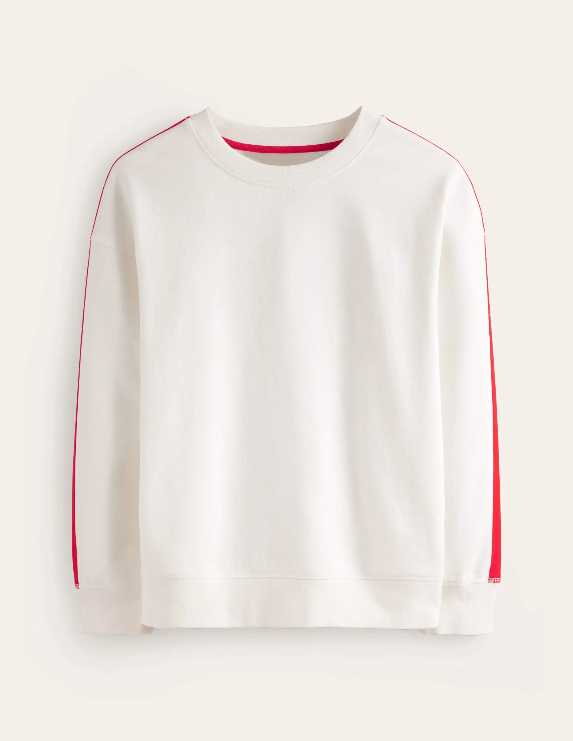 Drop Shoulder Sweatshirt-Ivory Red Stripe