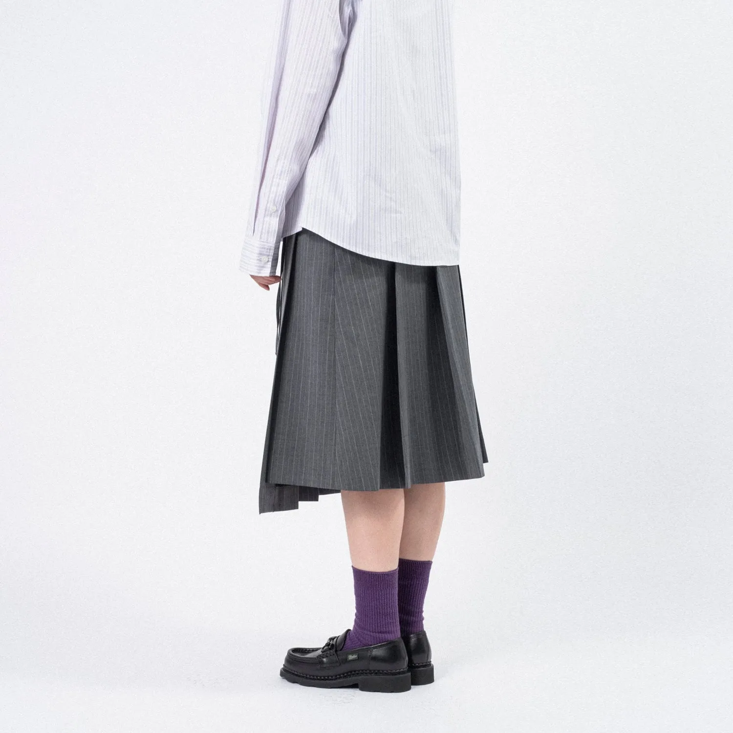 [DUNST] RIBBONED PLEATS SKIRT _ GREY STRIPE