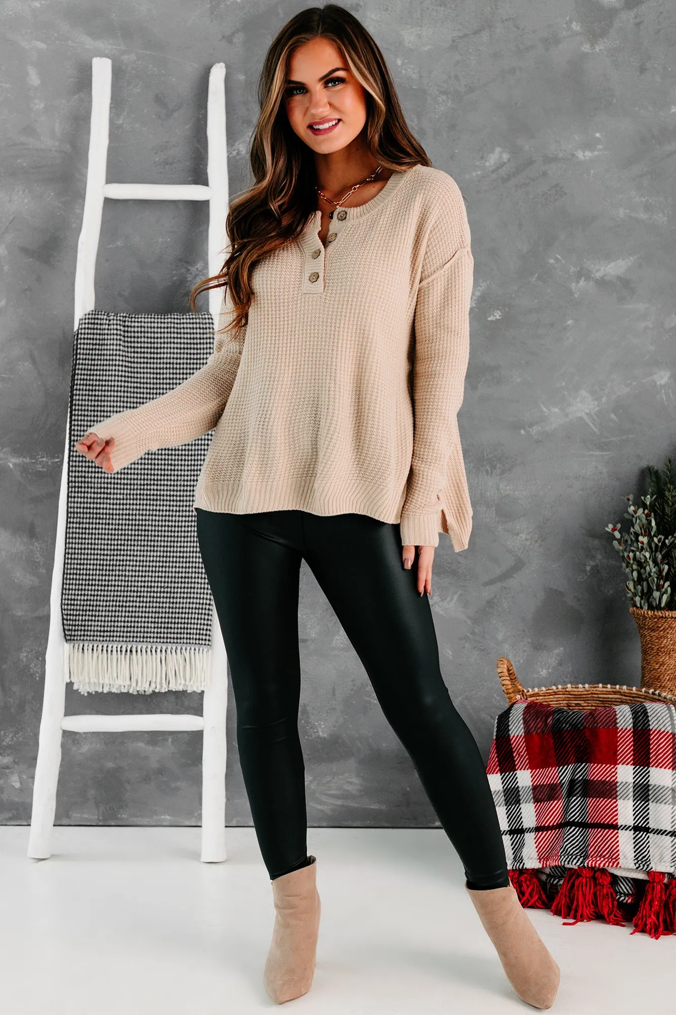 Easy Living Waffle Knit Sweater (Stone)