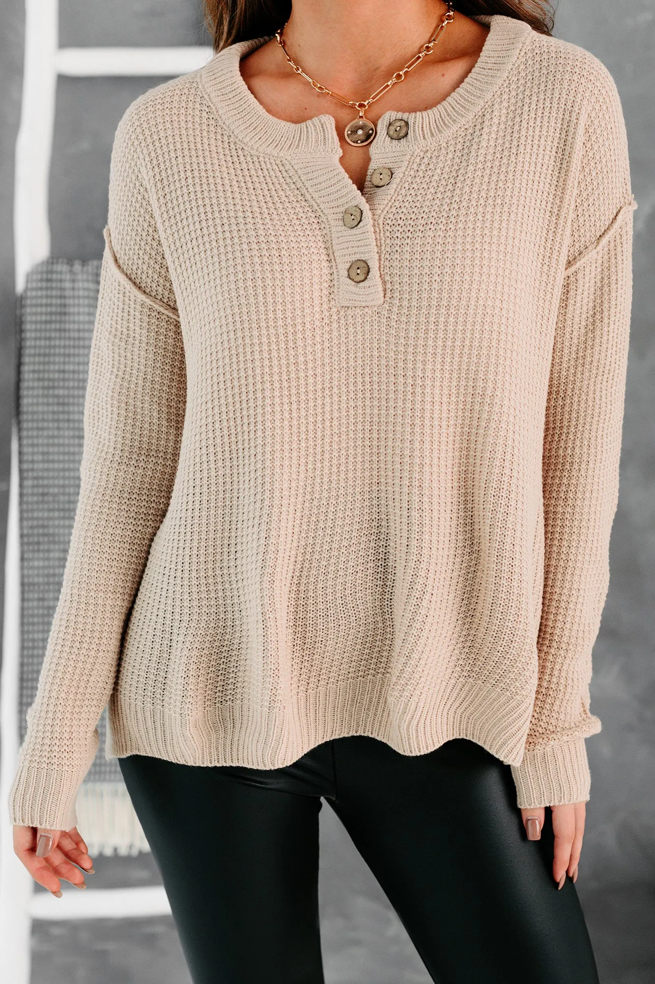 Easy Living Waffle Knit Sweater (Stone)
