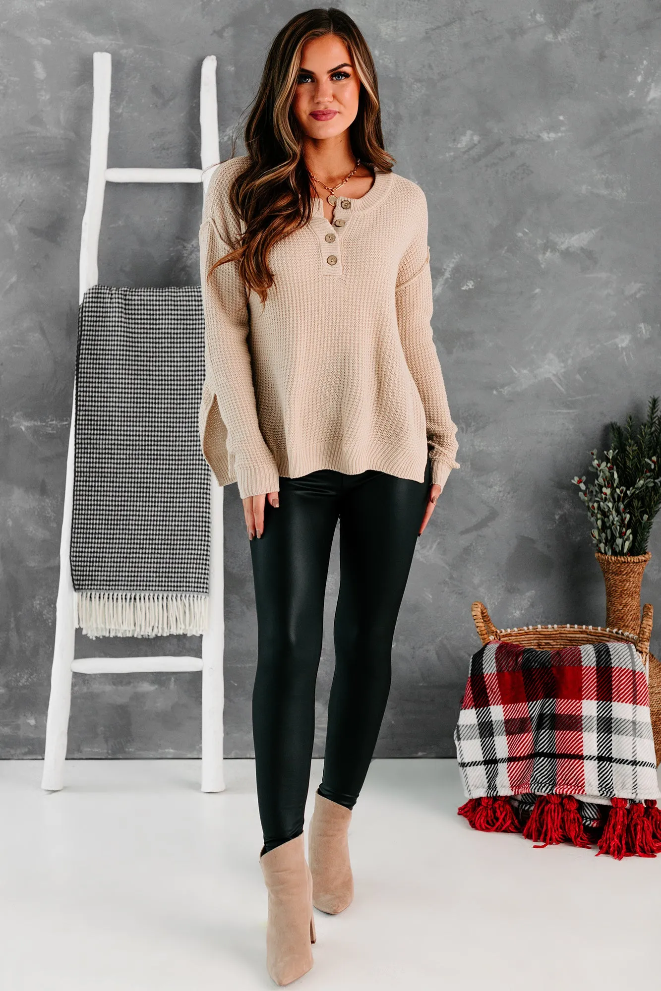 Easy Living Waffle Knit Sweater (Stone)